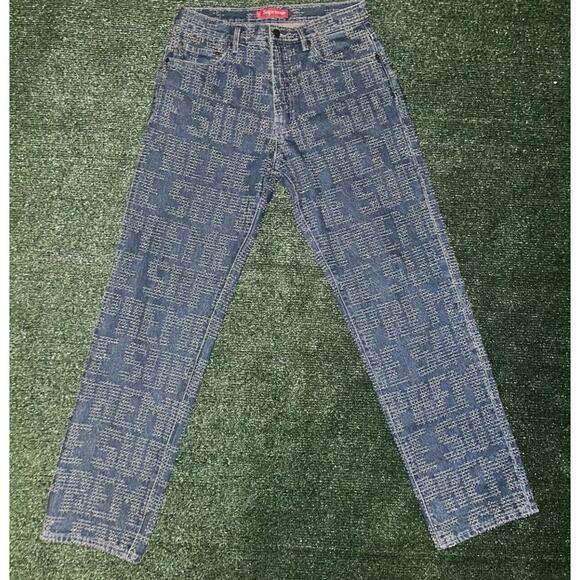 Supreme‎ Needle Punch Regular Jean Washed Blue Men Size 30 Brand New Monogram - Picture 3 of 8